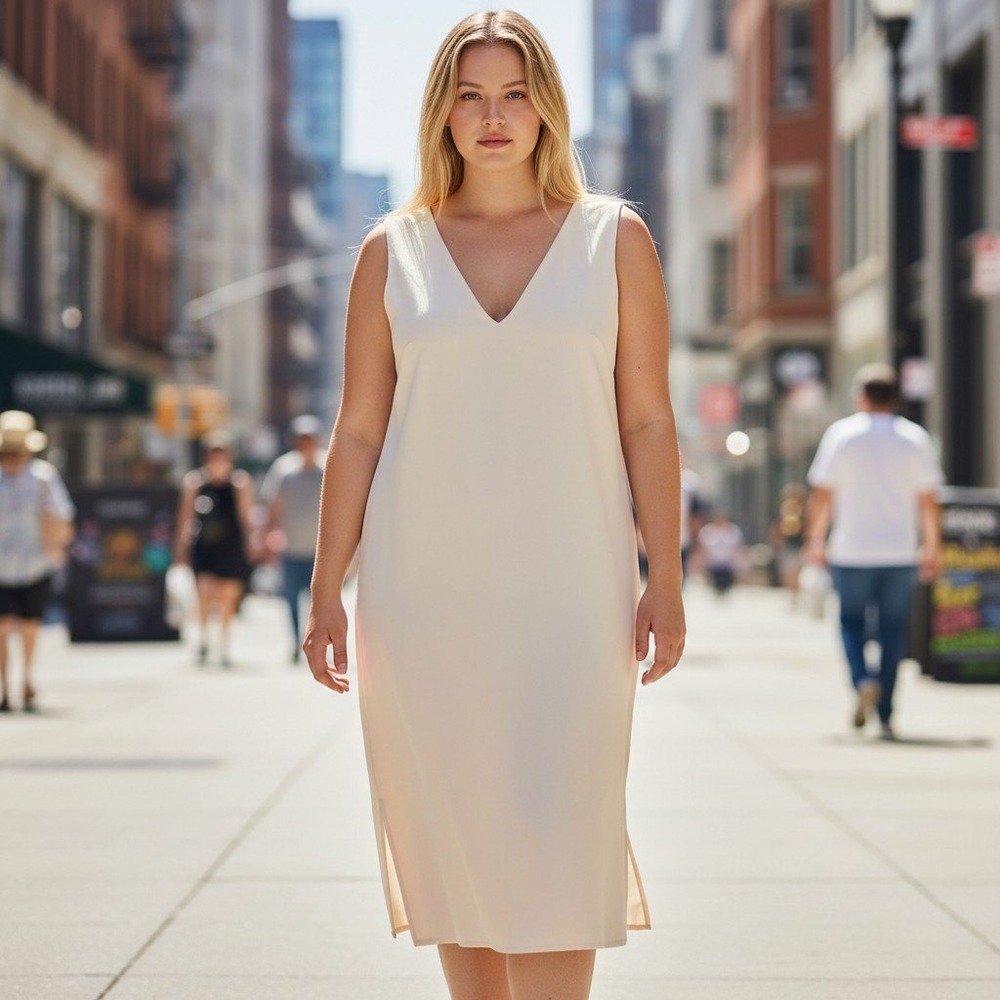A New Day Womens Sleeveless V-Neck Midi Shift Dress Cream XXL 8L82ME